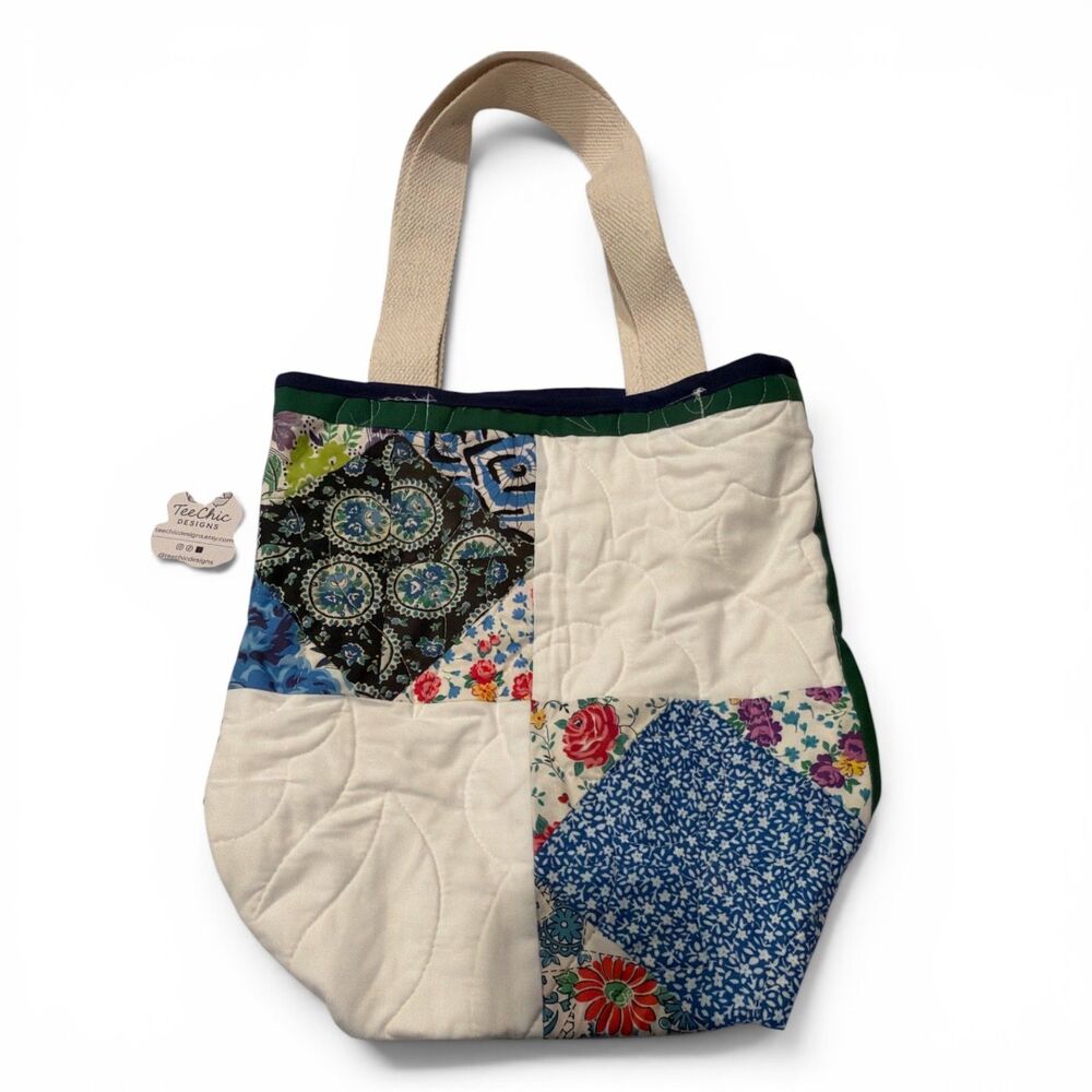 Quilted Bible Bag Upcycled Vintage Quilt Church Tote Handmade Patchwork Study